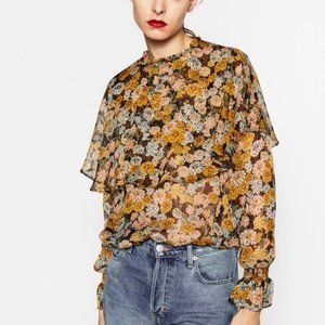 Zara frilly floral blouse